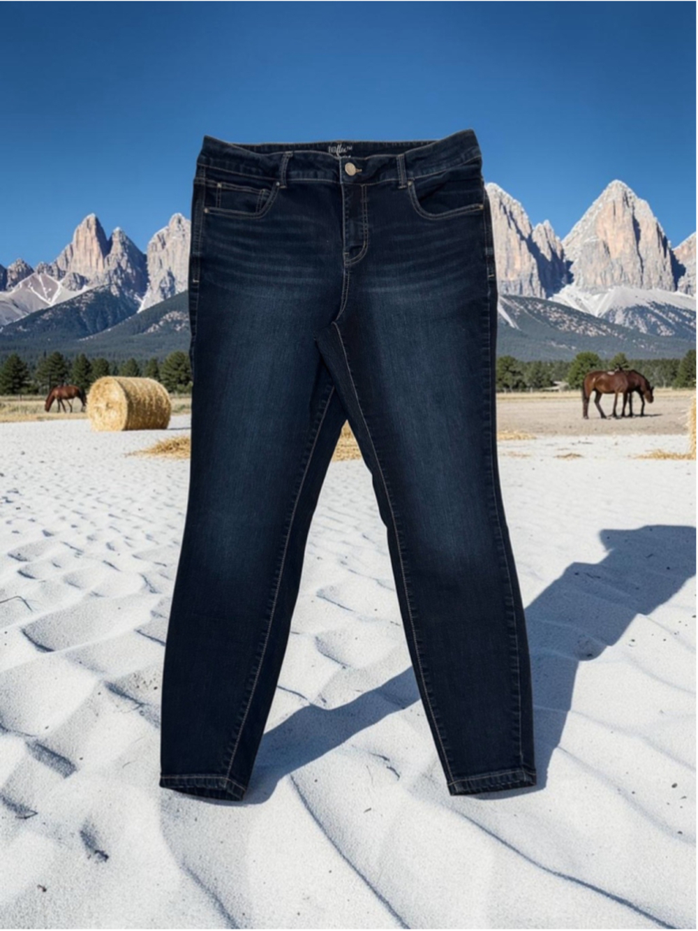 Maurices High Rise Everflex Jeans Womens 16W BLUE Tapered Leg Ankle Cowgirl